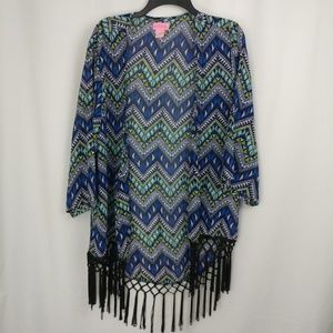 She’s cool Blue and green chevron print kimono